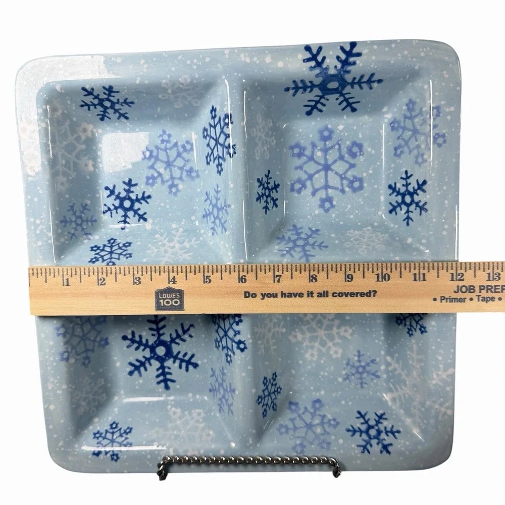 Holiday Merry Christmas Divided Party Serving Dish Snowflake‎ Winter Chip n Dip